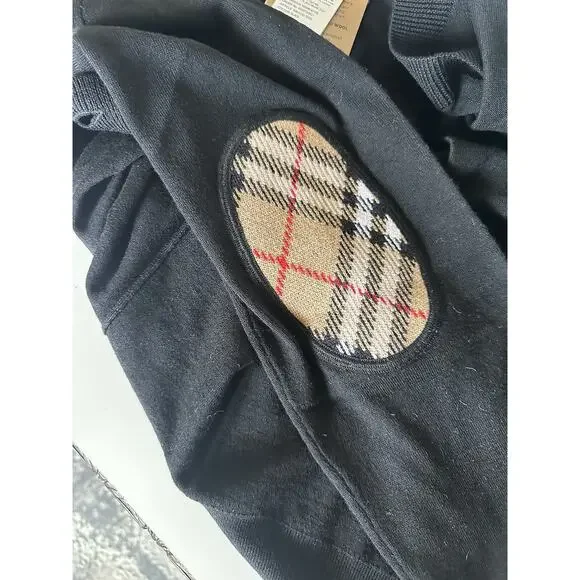 Burberry Dornoch Wool Black Elbow Patch Cardigan Sweater Small 8091030 NWT $860 - Picture 8 of 10
